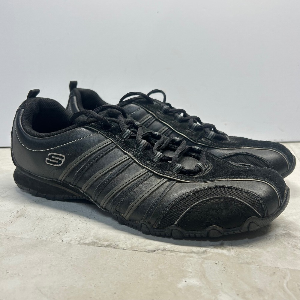 Skechers 47844 Black Leather Synthetic Sneakers Womens 8.5 Low Top Y2K Sporty